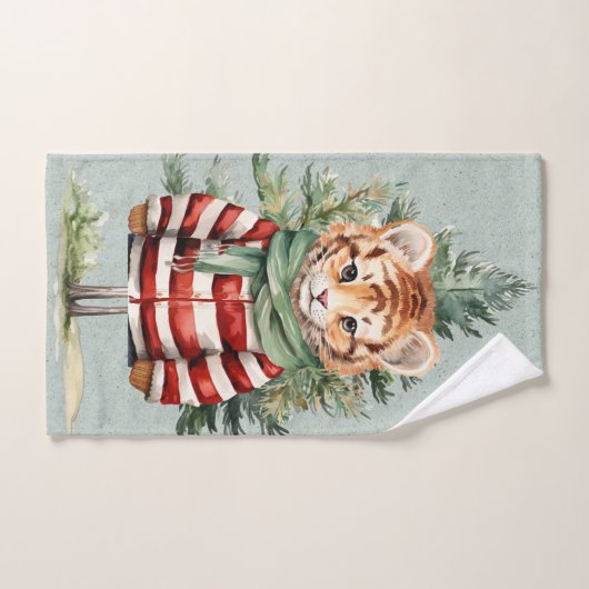 Santa Tiger und ein Hirschbaum Weihnachten Badhandtuch Set (Handtuch)