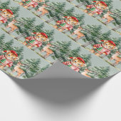 Santa Tiger und ein Hirschbaum Weihnachten Geschenkpapier (Ecke)