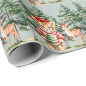 Santa Tiger und ein Hirschbaum Weihnachten Geschenkpapier (Rolleneckpunkt)