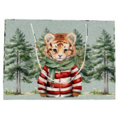 Santa Tiger und ein Hirschbaum Weihnachten Große Geschenktüte (Rückseite)