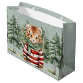 Santa Tiger und ein Hirschbaum Weihnachten Große Geschenktüte (Rückseite Schrägansicht)
