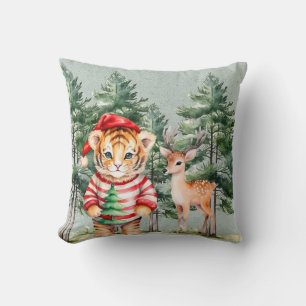 Santa Tiger und ein Hirschbaum Weihnachten Kissen