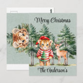 Santa Tiger und ein Hirschbaum Weihnachten Postkarte (Vorne/Hinten)