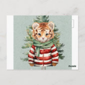 Santa Tiger und ein Hirschbaum Weihnachten Postkarte (Rückseite)