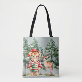 Santa Tiger und ein Hirschbaum Weihnachten Tasche