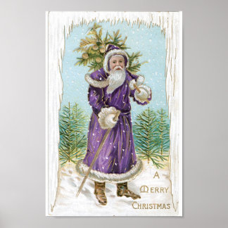 Santa trägt einen Weihnachtsbaum Poster
