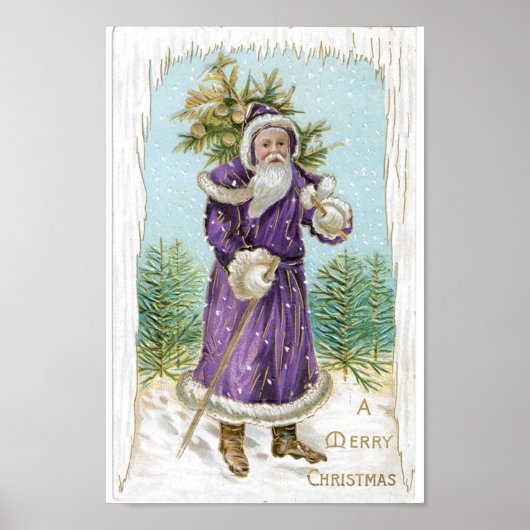 Santa trägt einen Weihnachtsbaum Poster (Vorne)