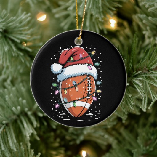 Santa trägt Weihnachts-American-Football-Spieler Keramik Ornament (Baum)