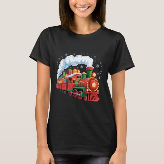 Santa Train Lights Snow Christmas Funny Winter Hol T-Shirt (Vorderseite)
