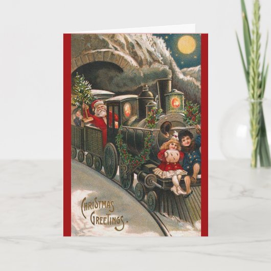 Santa Train Vintage Weihnachtskarte Feiertagskarte (Vorderseite)