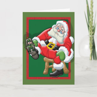 Santa trat auf den Elf Feiertagskarte