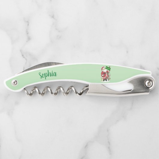 Santa Tree Animals Frohe Weihnachten Grün Kellnermesser (Rückseite)
