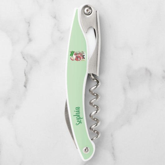 Santa Tree Animals Frohe Weihnachten Grün Kellnermesser (Rückseite)