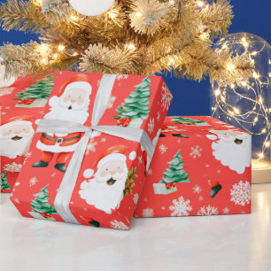 Santa Trees Snowflakes Rote Weihnachten Geschenkpapier