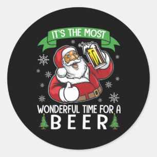Santa trinkt Bier Es ist die wunderbarste Zeit F Runder Aufkleber