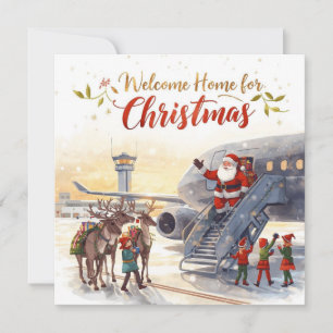 Santa tritt aus dem Flugzeug Weihnachtsflugzeuge Feiertagskarte
