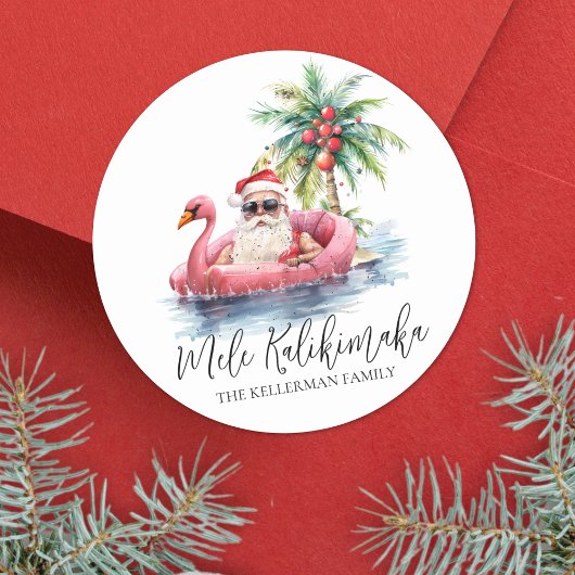 Santa Tropical Beach Mele Kalikimaka Weihnachten Runder Aufkleber