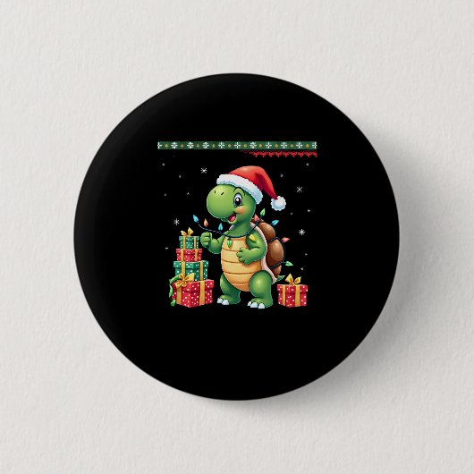 Santa Turtle Christmas Ugly Sweater Funny Holiday Button (Vorderseite)