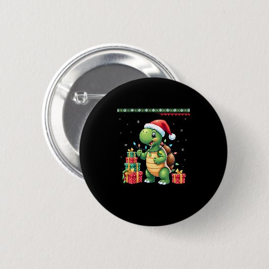 Santa Turtle Christmas Ugly Sweater Funny Holiday Button (Vorne & Hinten)