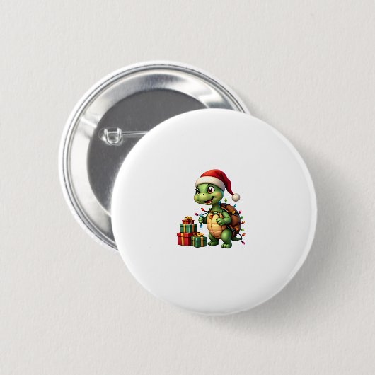 Santa Turtle Christmas Ugly Sweater Funny Holiday Button (Vorne & Hinten)