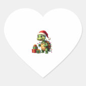 Santa Turtle Christmas Ugly Sweater Funny Holiday Herz-Aufkleber (Vorderseite)