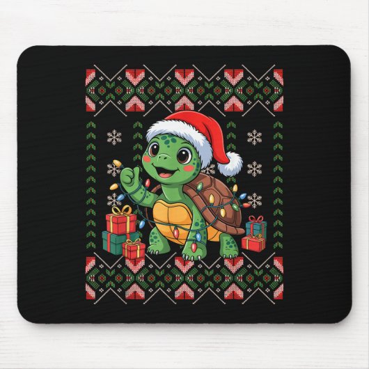 Santa Turtle Christmas Ugly Sweater Funny Holiday Mousepad (Vorne)