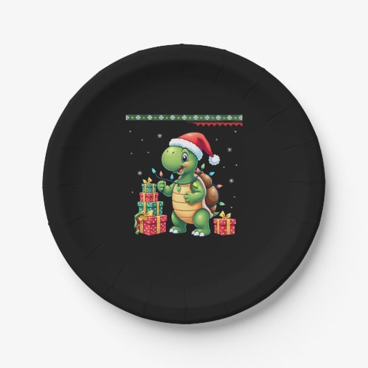Santa Turtle Christmas Ugly Sweater Funny Holiday Pappteller (Vorderseite)