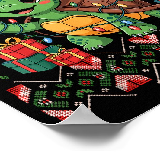 Santa Turtle Christmas Ugly Sweater Funny Holiday Poster (Ecke)