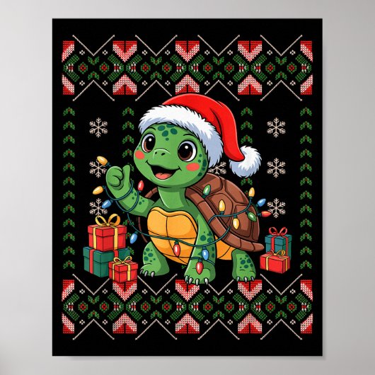 Santa Turtle Christmas Ugly Sweater Funny Holiday Poster (Vorne)