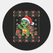 Santa Turtle Christmas Ugly Sweater Funny Holiday Runder Aufkleber (Vorderseite)
