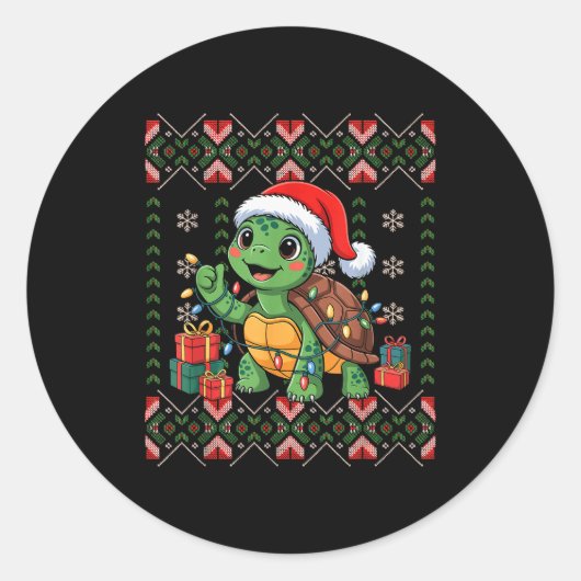 Santa Turtle Christmas Ugly Sweater Funny Holiday Runder Aufkleber (Vorderseite)