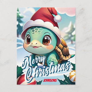 Santa Turtle Frohe Weihnachtsname Gruß Postkarte