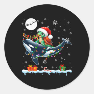 Santa Turtle Riding Orca Rentierfisch Runder Aufkleber