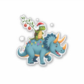 Santa Turtle Riding T-Rex Reindeer Christmas Light Aufkleber (Vorderseite)