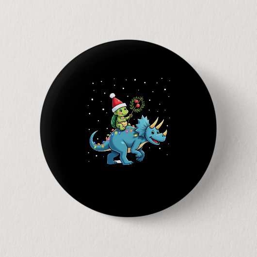 Santa Turtle Riding T-Rex Reindeer Christmas Light Button (Vorderseite)