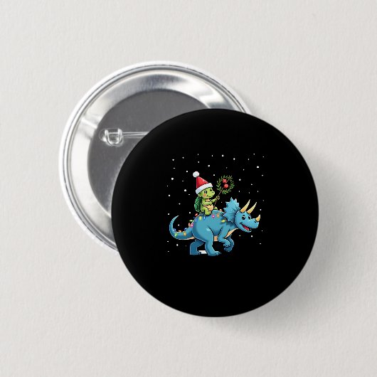 Santa Turtle Riding T-Rex Reindeer Christmas Light Button (Vorne & Hinten)