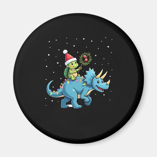 Santa Turtle Riding T-Rex Reindeer Christmas Light Magnet (Vorne)