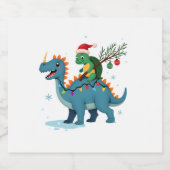 Santa Turtle Riding T-Rex Reindeer Christmas Light Schaumweinetikett (Einzelnes Label)