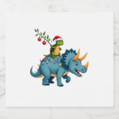 Santa Turtle Riding T-Rex Reindeer Christmas Light Schaumweinetikett (Einzelnes Label)