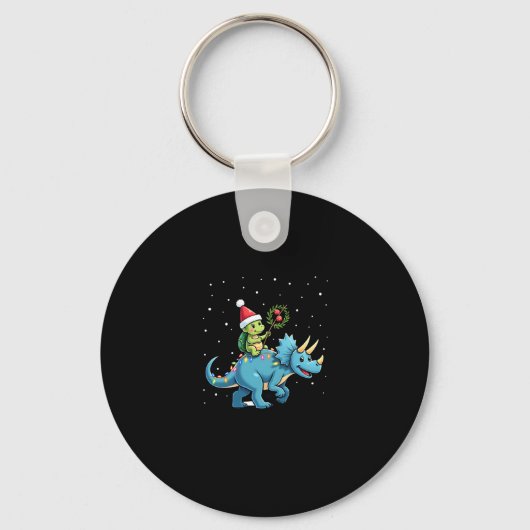 Santa Turtle Riding T-Rex Reindeer Christmas Light Schlüsselanhänger (Vorderseite)