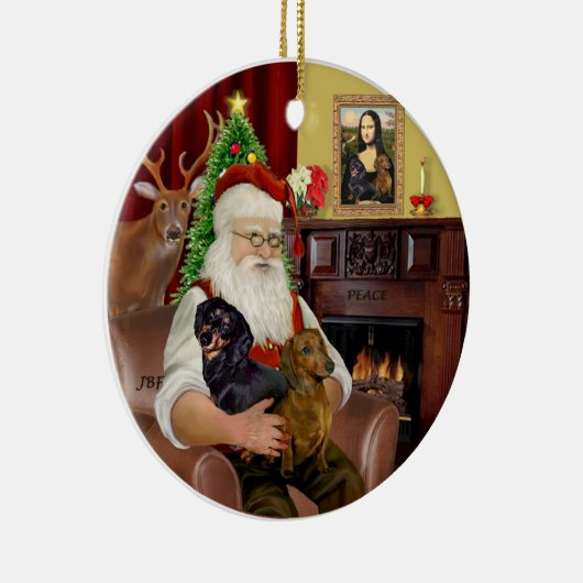 Santa-Two-Dackeln (BT+rot) Keramikornament (Rechts)