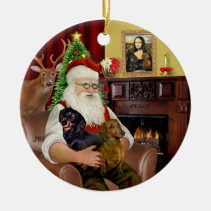 Santa-Two-Dackeln (BT+rot) Keramikornament