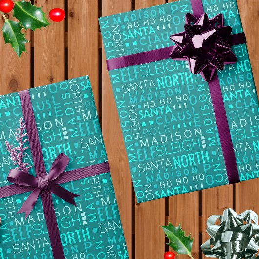 Santa Typografie Aquamarin Blue Niedlich Add Kinde Geschenkpapier
