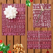 Santa Typografie Burgundy Red Kids Name Weihnachte Geschenkpapier Set
