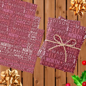 Santa Typografie Burgundy Red Kids Name Weihnachte Geschenkpapier Set
