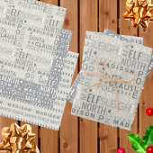 Santa Typografie Chic Gray Kids Name Weihnachten Geschenkpapier Set