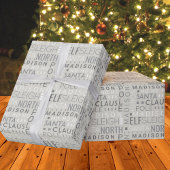Santa Typografie Chic Gray Niedlich Add Kinder Nam Geschenkpapier