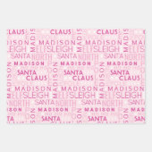 Santa Typografie Chic Pink Kids Name Weihnachten Geschenkpapier Set (Vorderseite)