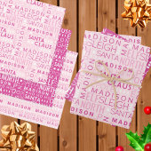Santa Typografie Chic Pink Kids Name Weihnachten Geschenkpapier Set