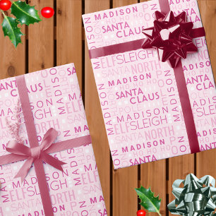 Santa Typografie Chic Pink Niedliche Hinzufügen Ki Geschenkpapier